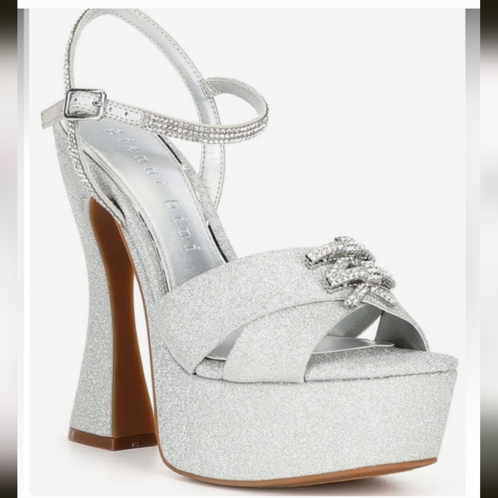 Gianni Bini Dempsey Glitter Rhinestone Bow Platform Sandals Size 9M